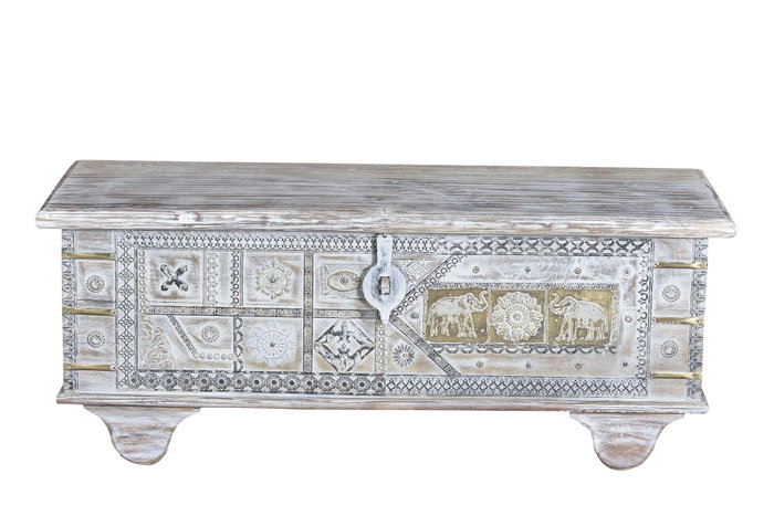 Giner y Colomer Baúl Madera de Mango Blanco Envejecido 46 x 116 x 40 cm